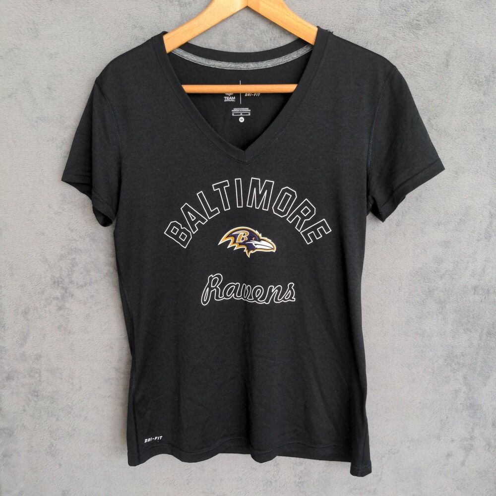 Nike NFL Baltimore Ravens T-Shirt Women Medium Black V-Neck Dri-Fit Team Apparel